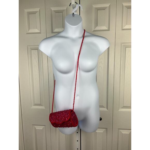 Evening Formal Wedding Red Purple Sequin Barrel Snap Purse Red Hat Ladies - Picture 9 of 9